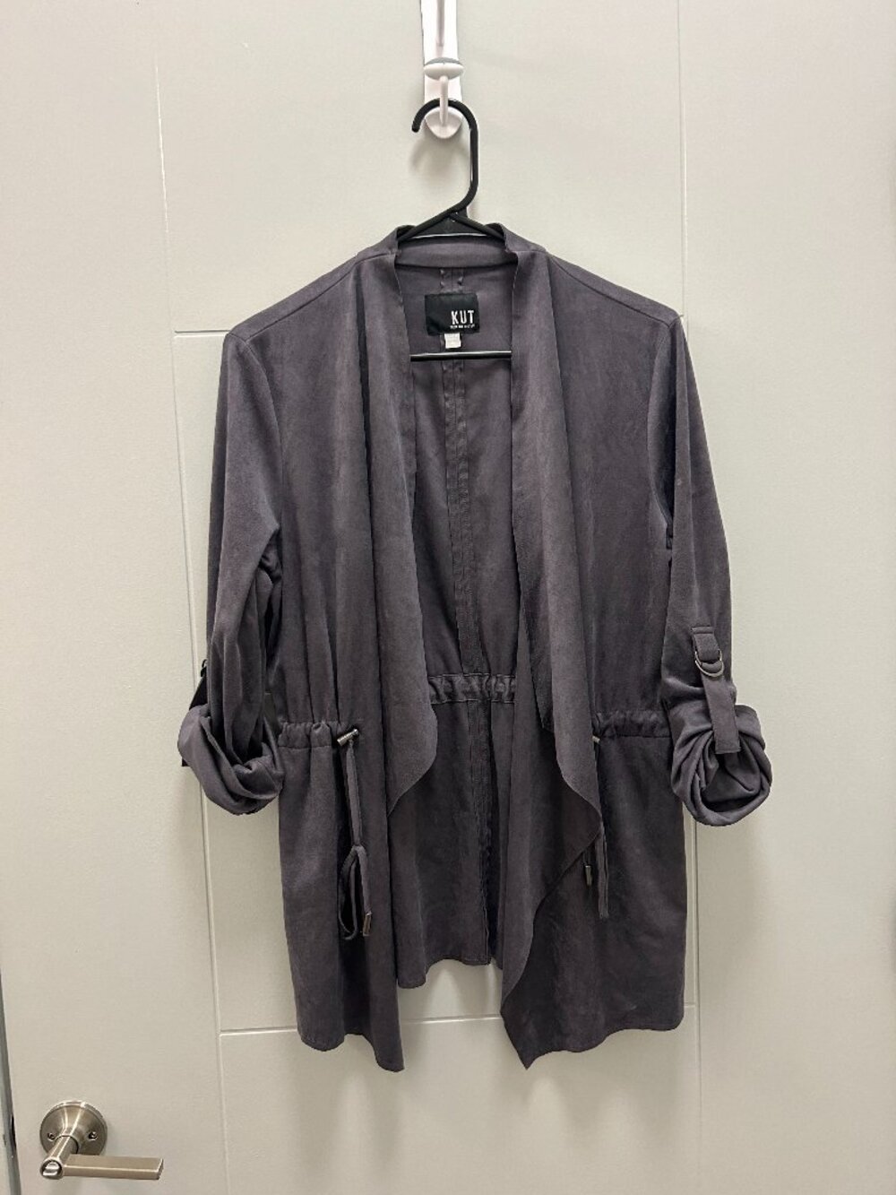 KUT from the Kloth Faux Suede Open Front Cardigan Jacket Gray Medium Drape